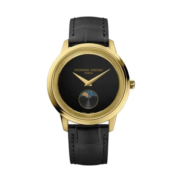 Frédérique Constant Montre Frédérique Constant Moneta Moonphase Quartz Cadran Noir Bracelet Cuir - FC-206B3S5
