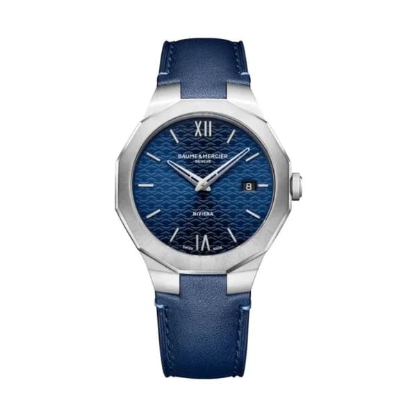 Baume & Mercier Montre Baume et Mercier Riviera quartz cadran bleu bracelet cuir bleu 39 mm