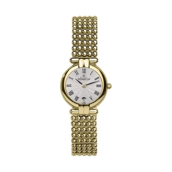 Michel Herbelin Montre Michel Herbelin Perles quartz cadran argent soleillé bracelet acier PVD or jaune 24,4 mm
