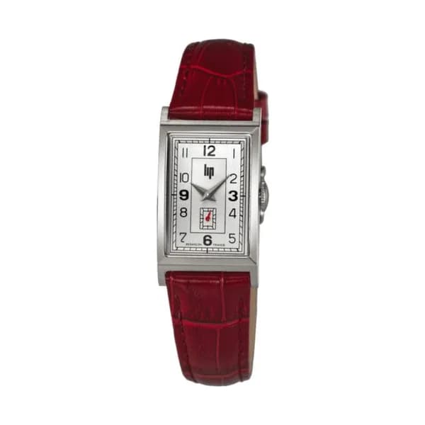 Lip Montre Lip Churchill T18 Petite Seconde quartz cadran argenté bracelet cuir rouge 39 x 21 mm