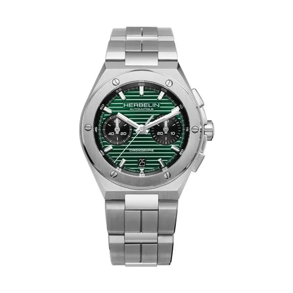 Michel Herbelin Montre Herbelin Cap Camarat Chronographe Automatique cadran vert bracelet acier 42 mm
