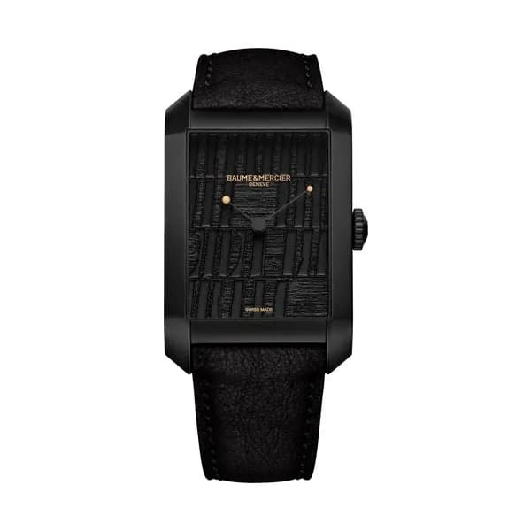Baume & Mercier Montre Baume et Mercier Hampton Polyptyque Edition Pierre Soulages automatique cadran noir bracelet cuir noir 48 x 31 mm