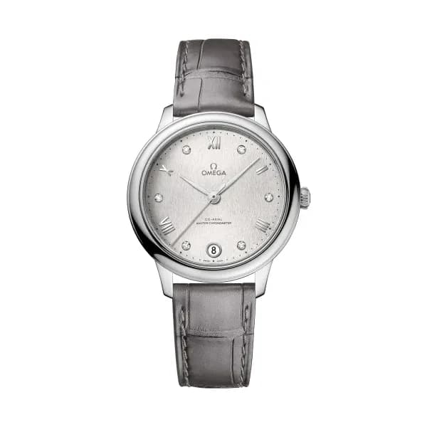 Omega De Ville 34 mm, acier sur bracelet en cuir