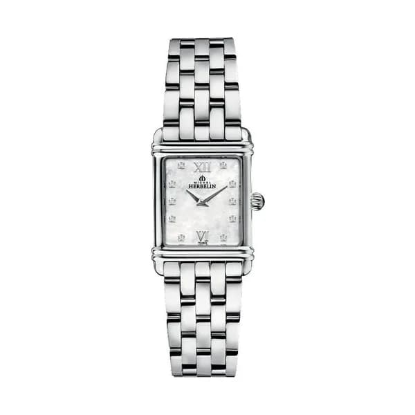 Michel Herbelin Montre Michel Herbelin Art Deco quartz cadran nacre et zircons bracelet acier 20,3 x 24,4 mm