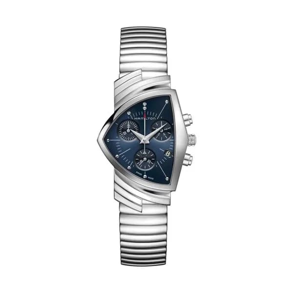 Hamilton Montre Hamilton Ventura Blue Chrono quartz cadran bleu bracelet acier 32,3 x 50,3 mm