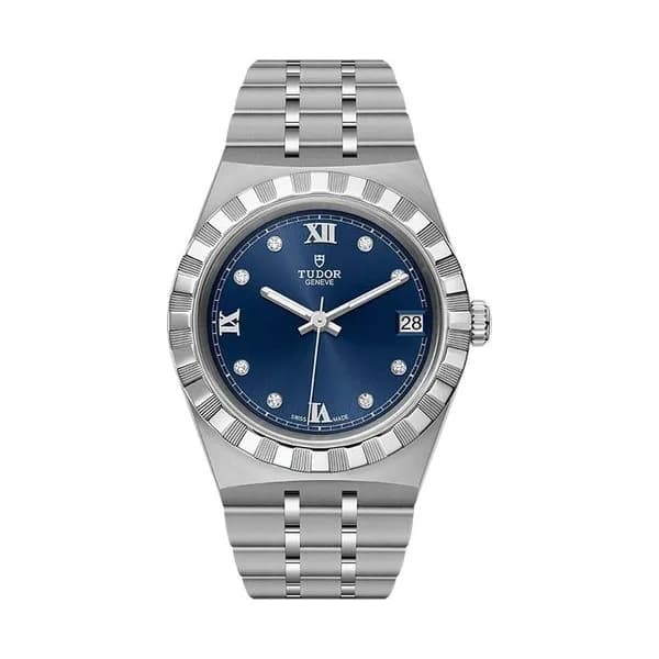 Tudor Montre Tudor Royal automatique index diamants cadran bleu bracelet acier 34 mm