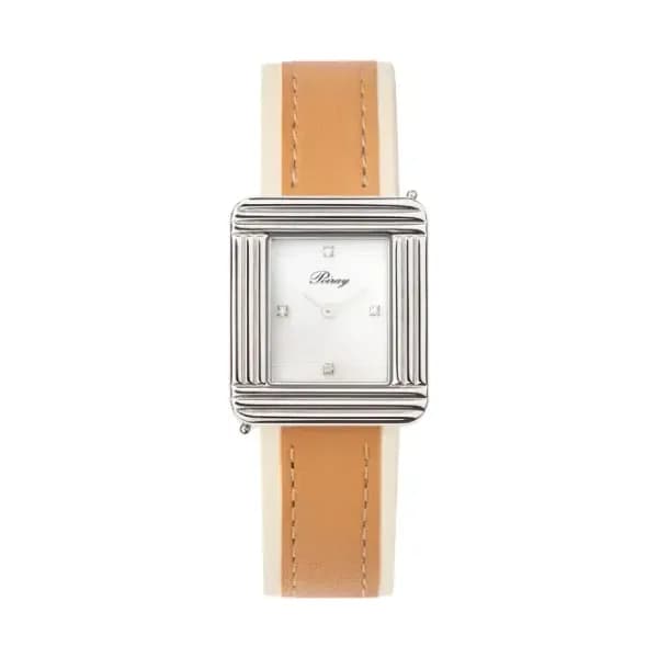 Poiray Montre Poiray Ma Première Cadran Blanc Serti Bracelet Veau Sellier Miel