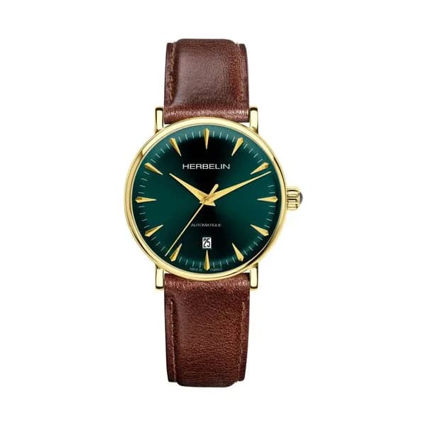 Michel Herbelin Montre Herbelin Inspiration Automatique Cadran Vert Bracelet Cuir - 1647P16BR