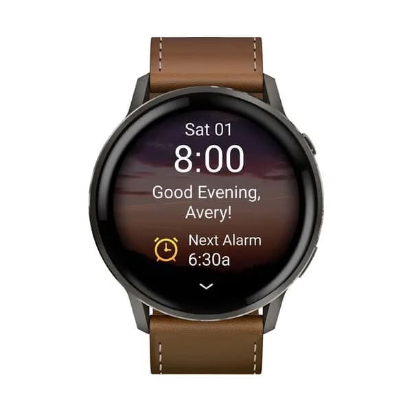 Garmin Montre Garmin Venu 4 - 45 mm Gray bracelet cuir marron + silicone noir