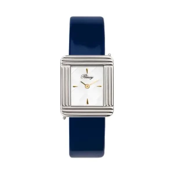 Poiray Montre Poiray Ma Première Cadran Blanc Texturé Bracelet Veau Vernis Marine