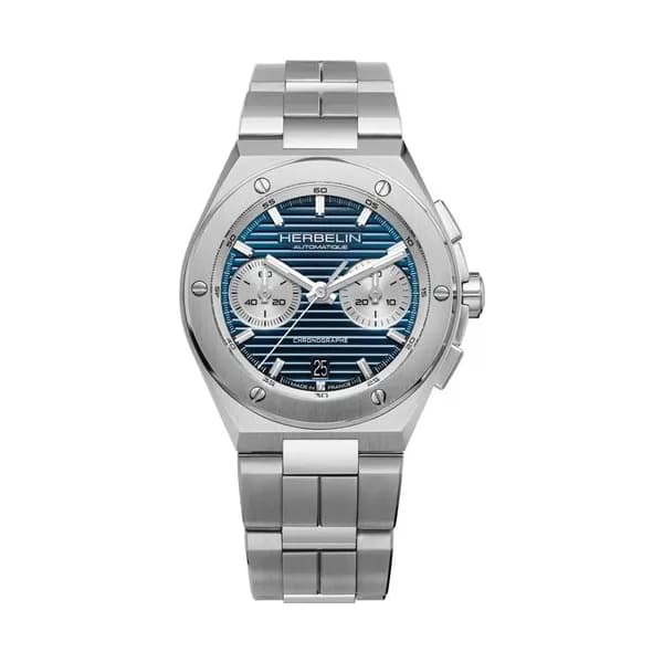 Michel Herbelin Montre Herbelin Cap Camarat Chronographe Automatique cadran bleu bracelet acier 42 mm