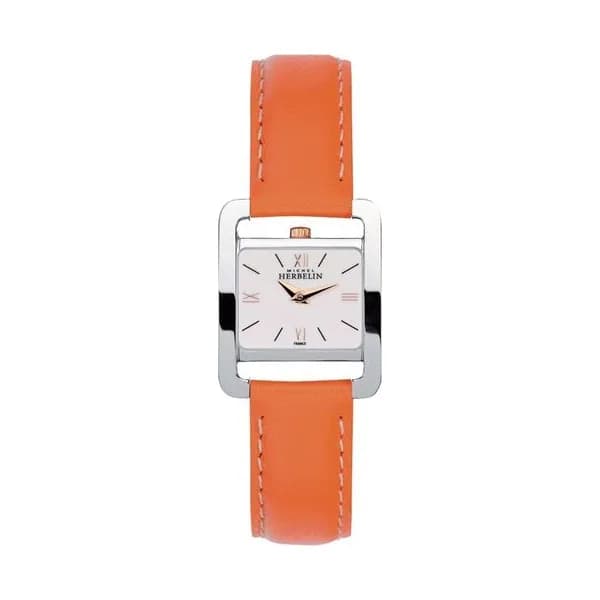 Michel Herbelin Montre Michel Herbelin 5ème Avenue quartz cadran beige bracelet cuir orange