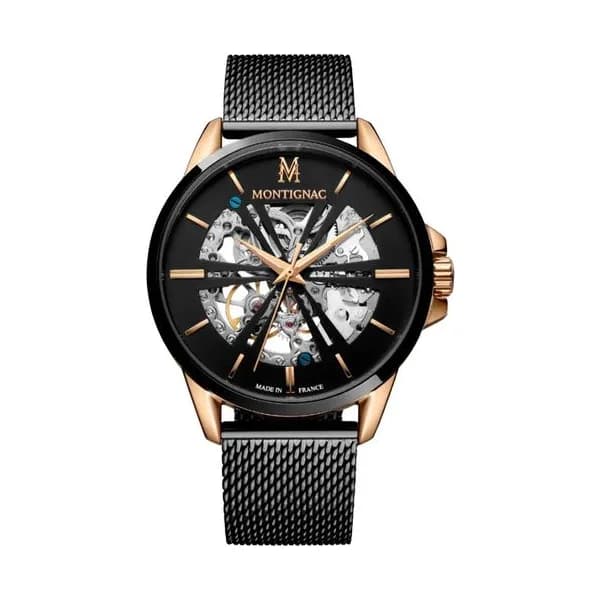 Montignac Montre Automatique Montignac Collection Rond en Acier et PVD Noir