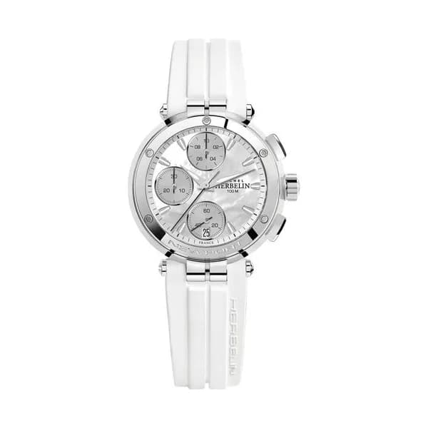 Michel Herbelin Montre Michel Herbelin Newport Chronographe quartz cadran nacre bracelet caoutchouc blanc 35 mm