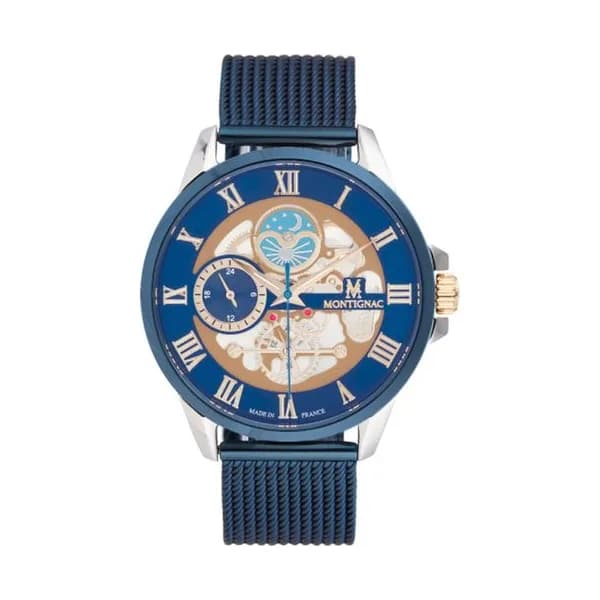Montignac Montre Montignac Collection Rond en Acier et PVD Bleu