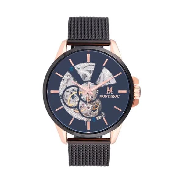 Montignac Montre Automatique Montignac Collection Rond en Acier et PVD Noir