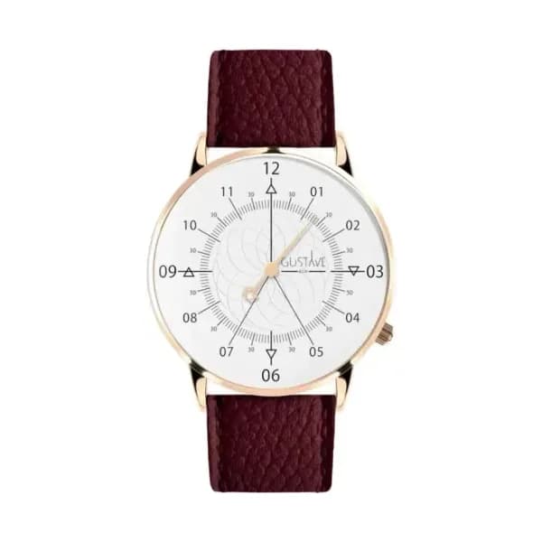 Gustave & Cie Montre 12H Louis Or Rose & Blanc Cuir Bordeaux Grainé 36mm