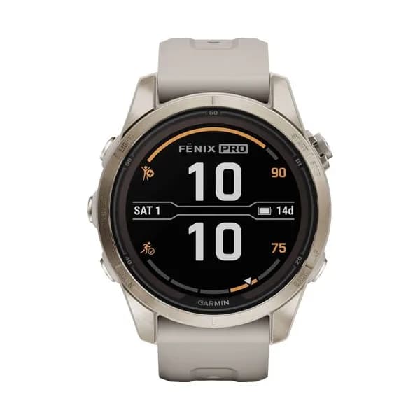 Garmin Montre Garmin Fénix 7S Pro Sapphire Solar Edition Titane Light Gold bracelet silicone crème 42 mm
