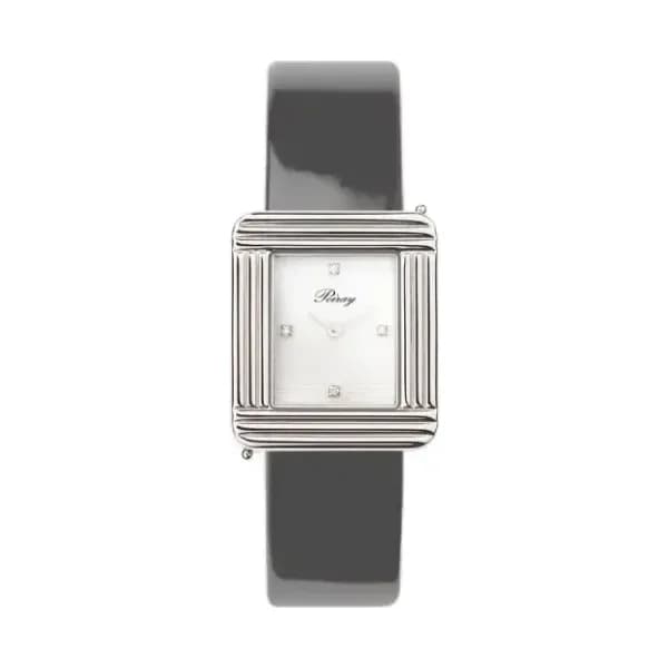 Poiray Montre Poiray Ma Première Cadran Blanc Serti Bracelet Veau Vernis Gris