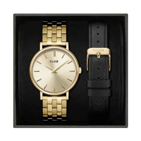 Cluse Montre Cluse Pavane Petite Gold Black Lether Strap, Gold Colour - - CG14801