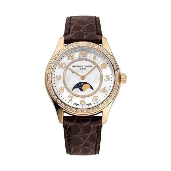 Frédérique Constant Montre Frédérique Constant Ladies Automatic Moonphase Automatique Cadran Nacré Bracelet Cuir - FC-331MPWD3BD5