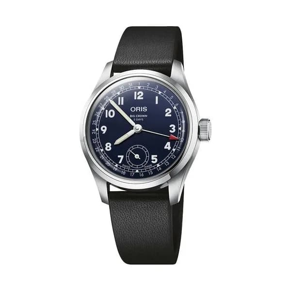 Oris Montre Oris Big Crown Pointer Date Calibre 403 cadran bleu bracelet cuir noir 38 mm