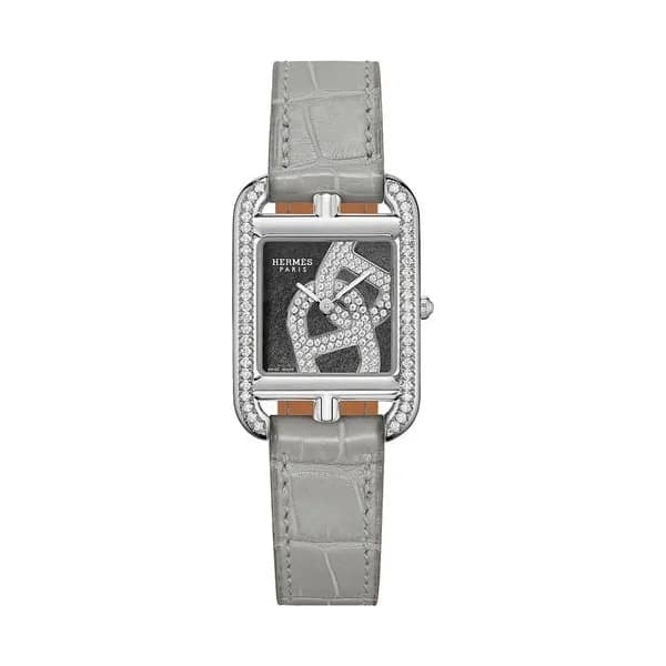 Hermès Montre HERMÈS Cape Cod Chaîne D'Ancre Joaillier Petit Modèle quartz cadran en obsidienne diamants bracelet cuir gris 31 mm
