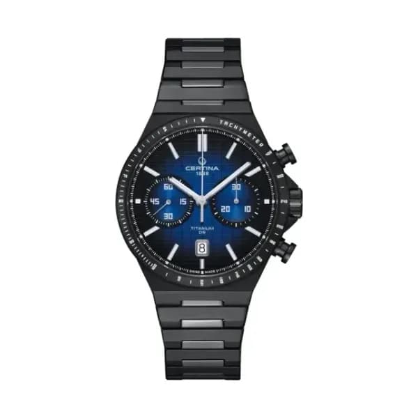 Certina Montre Certina DS-7 Chrono Auto Cadran Bleu Bracelet Titane PVD