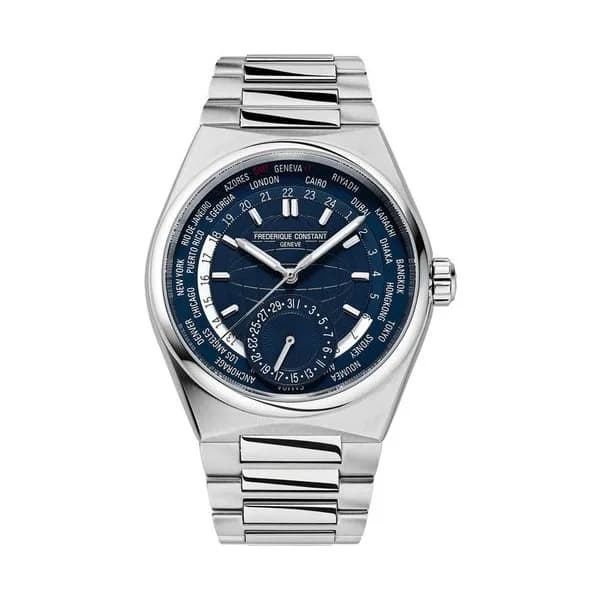Frédérique Constant Montre Frédérique Constant Highlife Worldtimer Manufacture automatique cadran bleu bracelet acier 41 mm