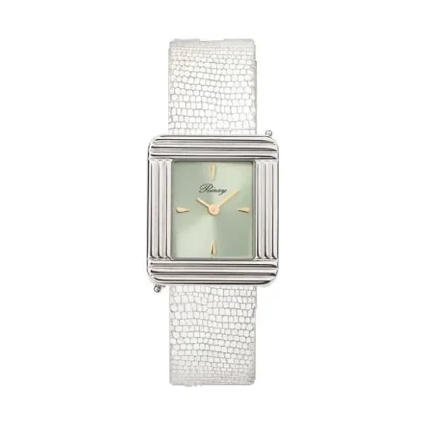 Poiray Montre Poiray Ma Première Acier Cadran Vert Bracelet Chèvre Blanc
