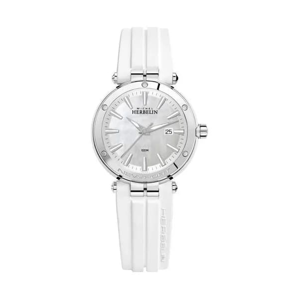 Michel Herbelin Montre Michel Herbelin Newport quartz cadran nacre bracelet caoutchouc blanc 34,5 mm