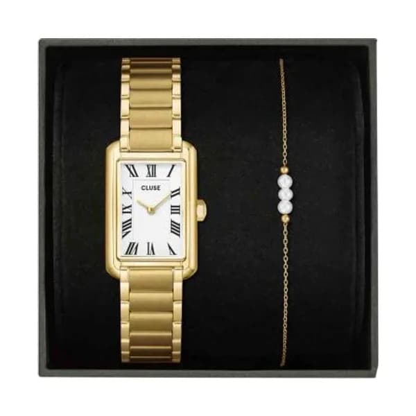 Cluse Coffret Montre Cluse Belisenna White & Pearl Chain Bracelet, Gold Colour - CG15001