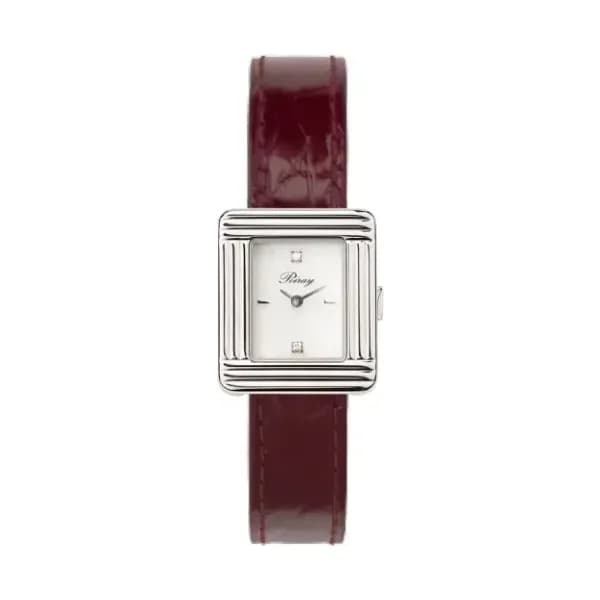Poiray Montre Poiray Ma Première Mini Acier Cadran Serti Bracelet Alligator Bordeaux