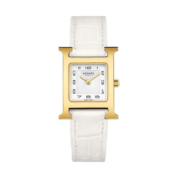 Hermès Montre HERMÈS Heure H Petit Modèle PVD quartz cadran blanc bracelet cuir croco blanc 25 mm