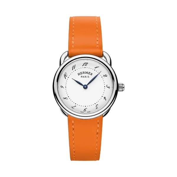 Hermès Montre HERMÈS Arceau Petit Modèle quartz cadran blanc mat bracelet cuir orange 28 mm