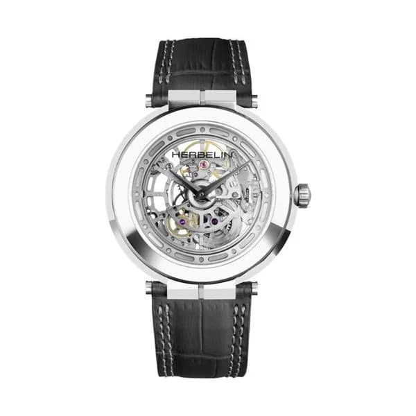 Michel Herbelin Montre Herbelin Newport Slim Mechanical Skeleton mécanique cadran squelette bracelet cuir 42 mm