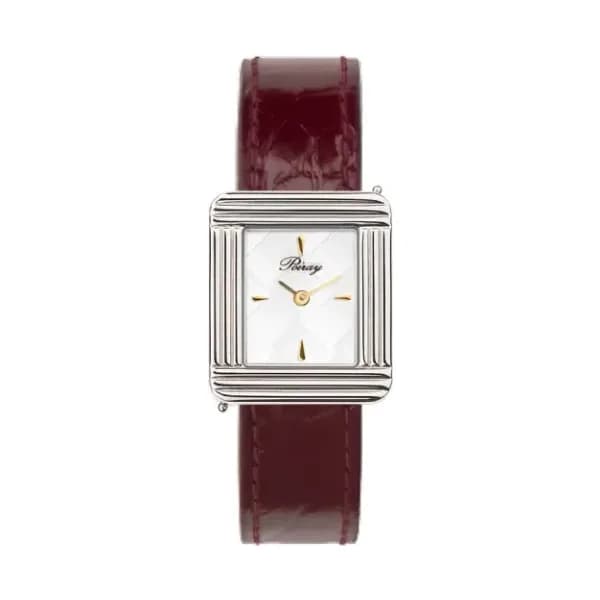 Poiray Montre Poiray Ma Première Cadran Blanc Texturé Bracelet Alligator Bordeaux