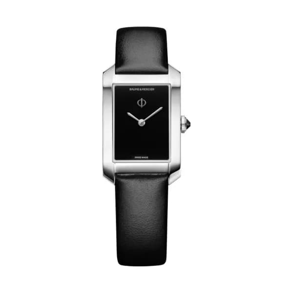 Baume & Mercier Montre Baume et Mercier Hampton quartz cadran noir bracelet cuir noir 35 x 22 mm