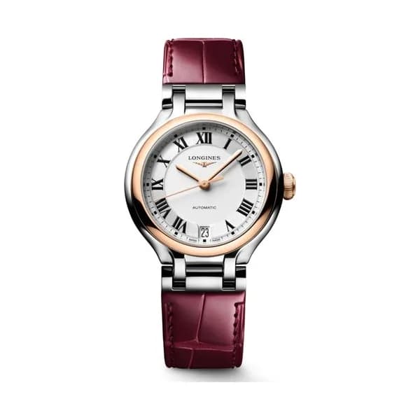 Longines Montre Longines Longines primaluna 34 mm Automatique Cadran Argenté "soleil" Bracelet Cuir