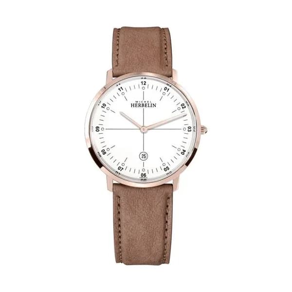 Michel Herbelin Montre Michel Herbelin City Vegan quartz cadran blanc bracelet végétal taupe 38,7 mm