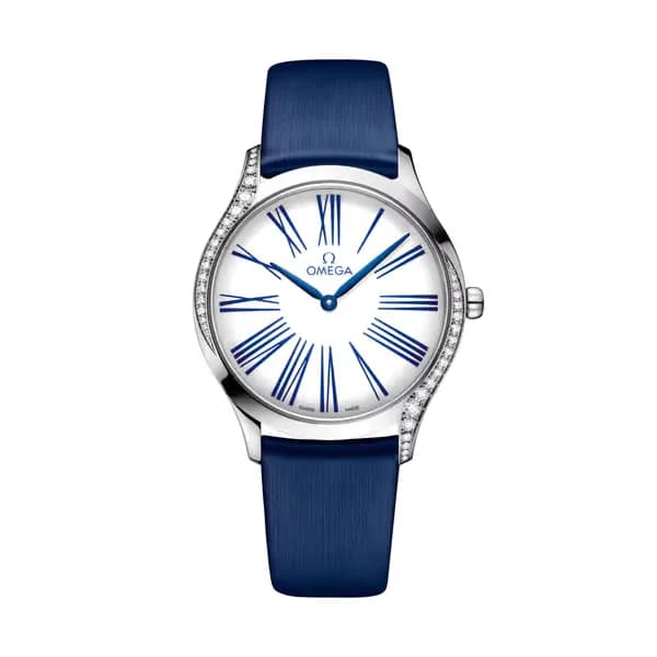 Omega De Ville 36 mm, acier sur bracelet tissu