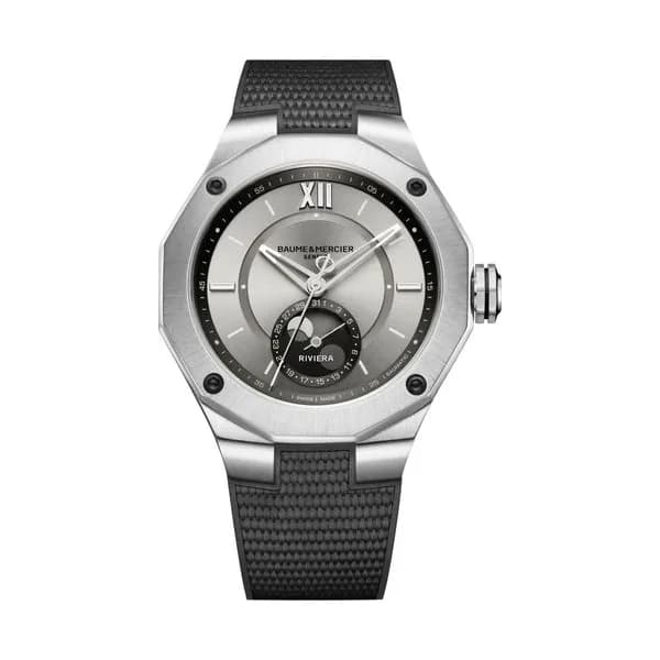 Baume & Mercier Montre Baume et Mercier Riviera Phase de Lune automatique cadran gris bracelet caoutchouc gris 43 mm