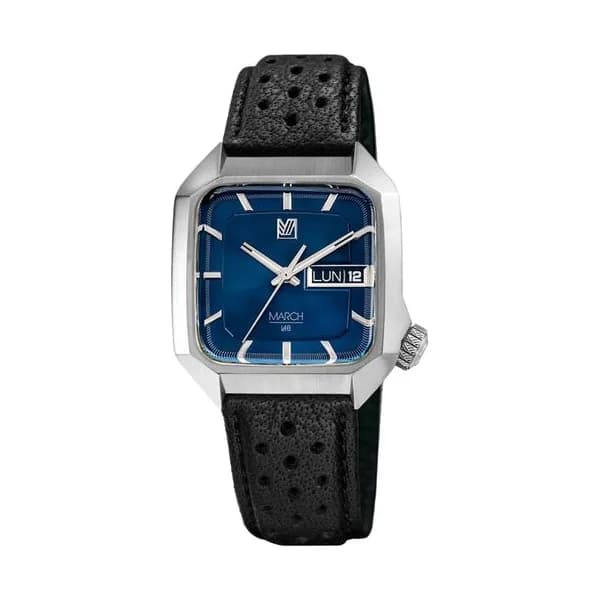 March LA.B Montre March LA.B AM2 Slim Electrique Navy bracelet cuir de buffle perforé noir 36 mm