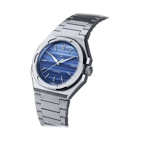 Yema Montre Yema Wristmaster Traveller automatique cadran bleu bracelet acier 39 mm