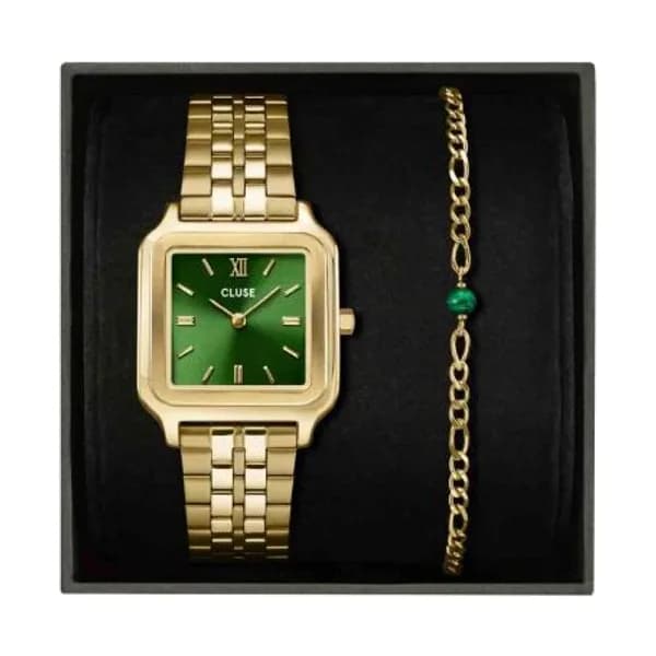 Cluse Coffret de Montre Cluse Gracieuse Watch Steel Forest Green & Malachite Bracelet, Gold Colour - - CG11901