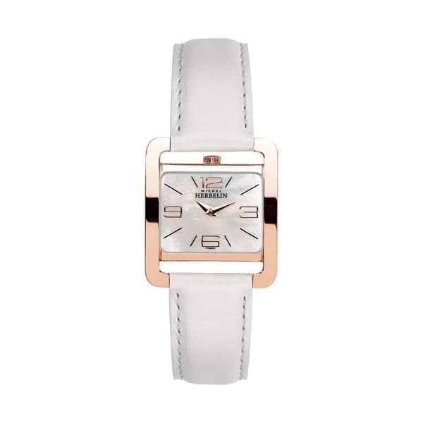 Michel Herbelin Montre Michel Herbelin 5ème Avenue quartz cadran nacre bracelet cuir blanc