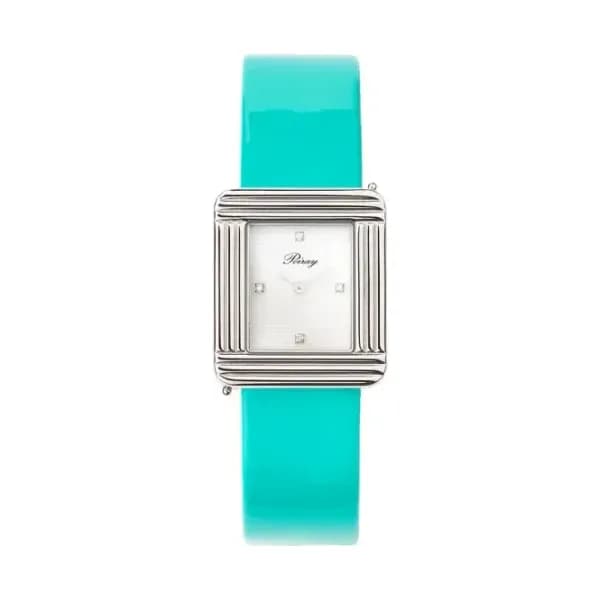 Poiray Montre Poiray Ma Première Cadran Blanc Serti Bracelet Veau Vernis Turquoise