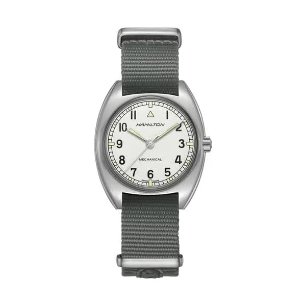 Hamilton Montre Hamilton Khaki Pilot Pioneer mécanique cadran argent bracelet textile gris 36 mm