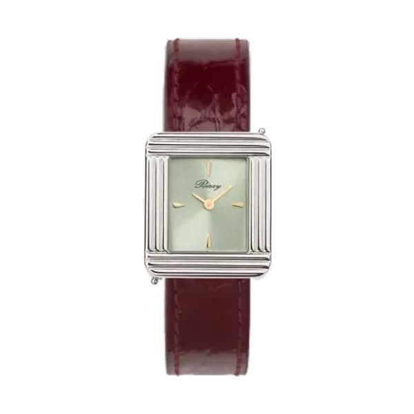 Poiray Montre Poiray Ma Première Acier Cadran Vert Bracelet Alligator Bordeaux