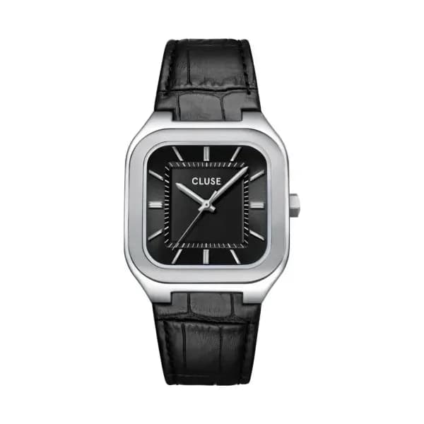 Cluse Quadrus Watch Leather, Black, Silver Colour